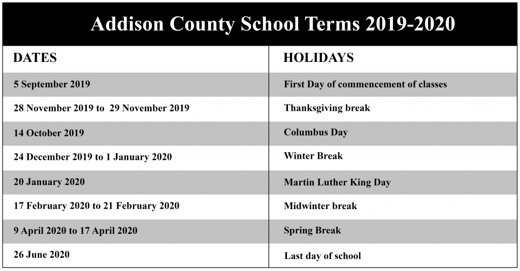 Addison Central School District Calendar 2021 2022