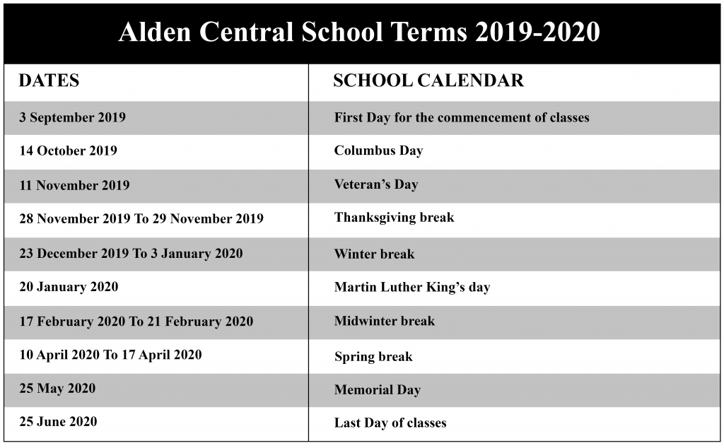 Alden Central School District Calendar