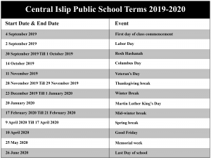 Central Islip Public Schools Academic Calendar