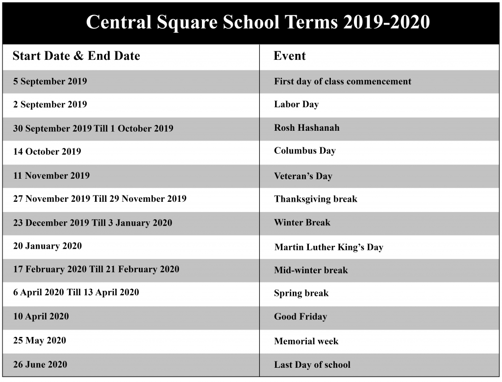 Central Square School District (CSSD) Academic Calendar 2021 2022