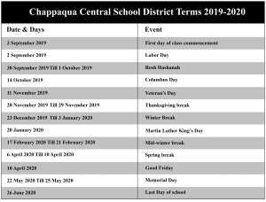 Chappaqua Central School District Academic Calendar