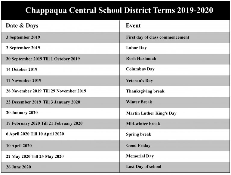 Chappaqua Central School District Academic Calendar 20212022