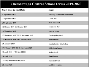 Cheektowaga Central School District Academic Calendar