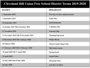 Cleveland Hill Union Free School District Academic Calendar