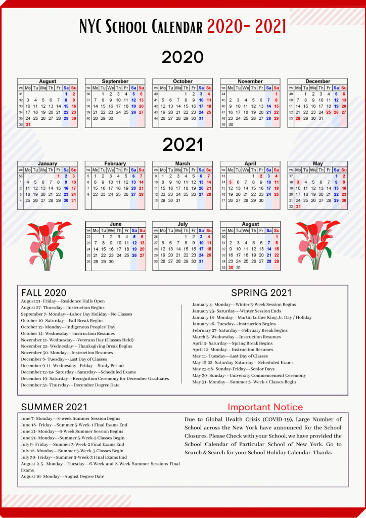 Doe Calendar 2022 Summer School.Nyc School Holidays Calendar 2020 2021