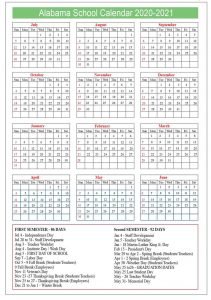 Alabama School Calendar 2020