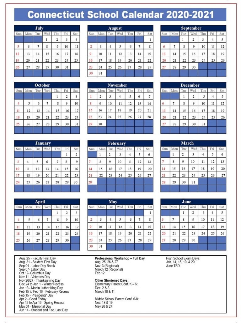 Connecticut School Calendar 2020 | NYC School Calendar