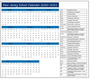 New Jersey Calendar 2020- 2021