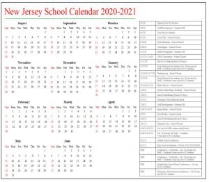 New Jersey School Calendar 2020
